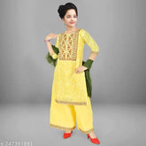 Sevgi Girls cotton embroidered A-line kurta palazzo set with dupatta, 4-5 years size - Indian women's fashion